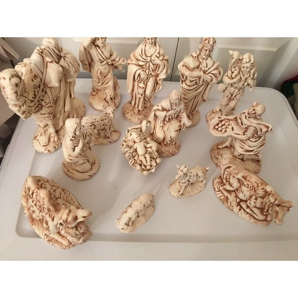 Atlantic Mold 14 Piece, Beige Ceramic Christmas‎ Nativity Scene